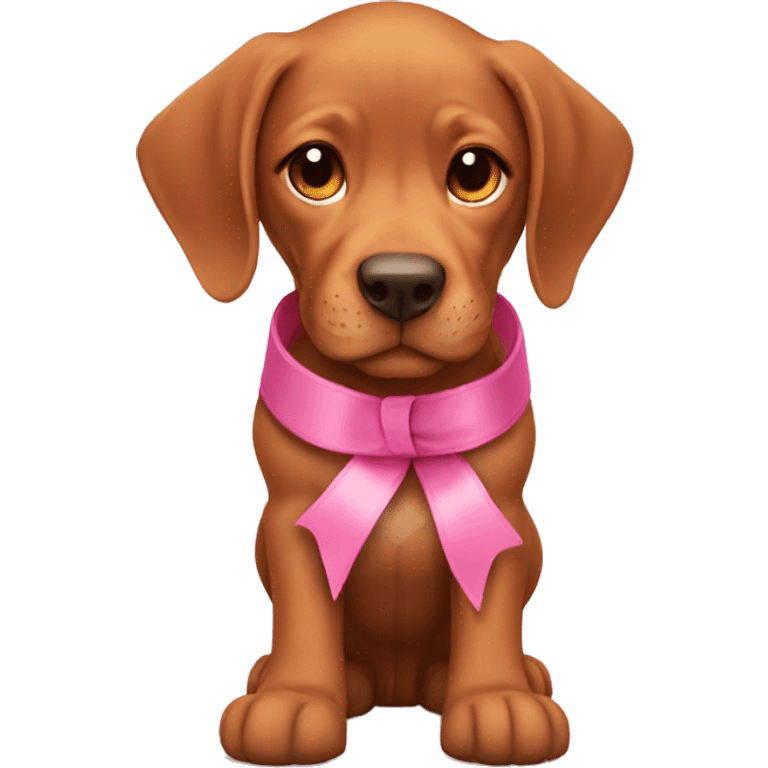 A female vizla puppy with a pink ribbon around her neck and cowboy boots on emoji