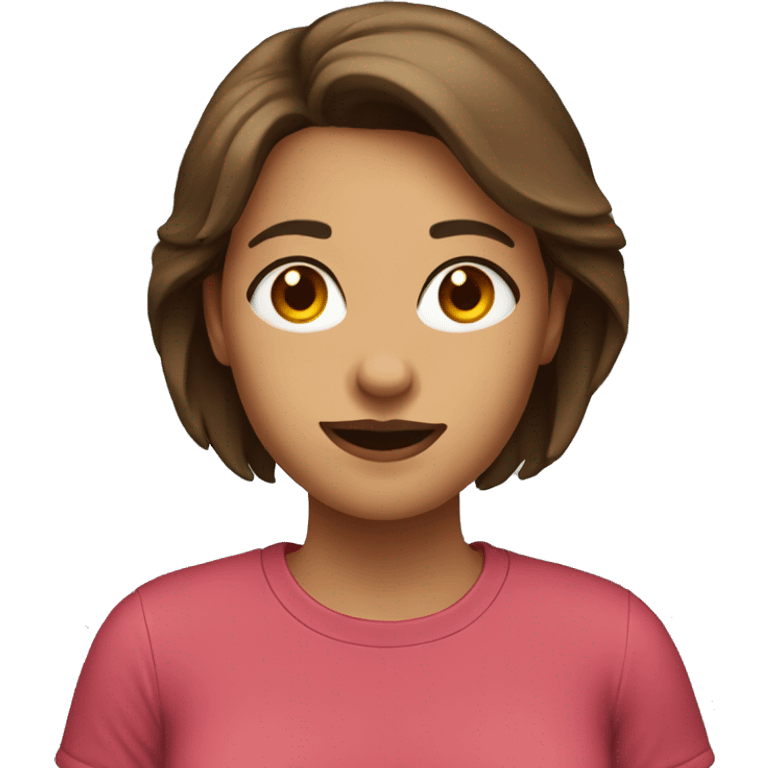 college aged woman with brown hair wearing a t-shirt. Show from the shoulders up emoji