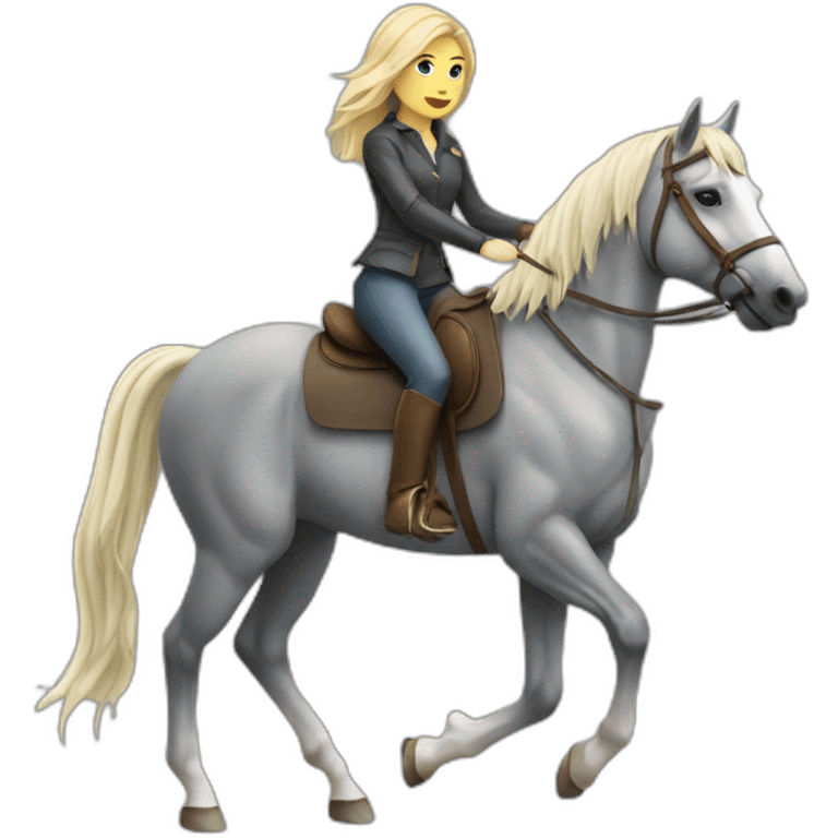 shoulder length blonde girl riding a grey horse full body emoji