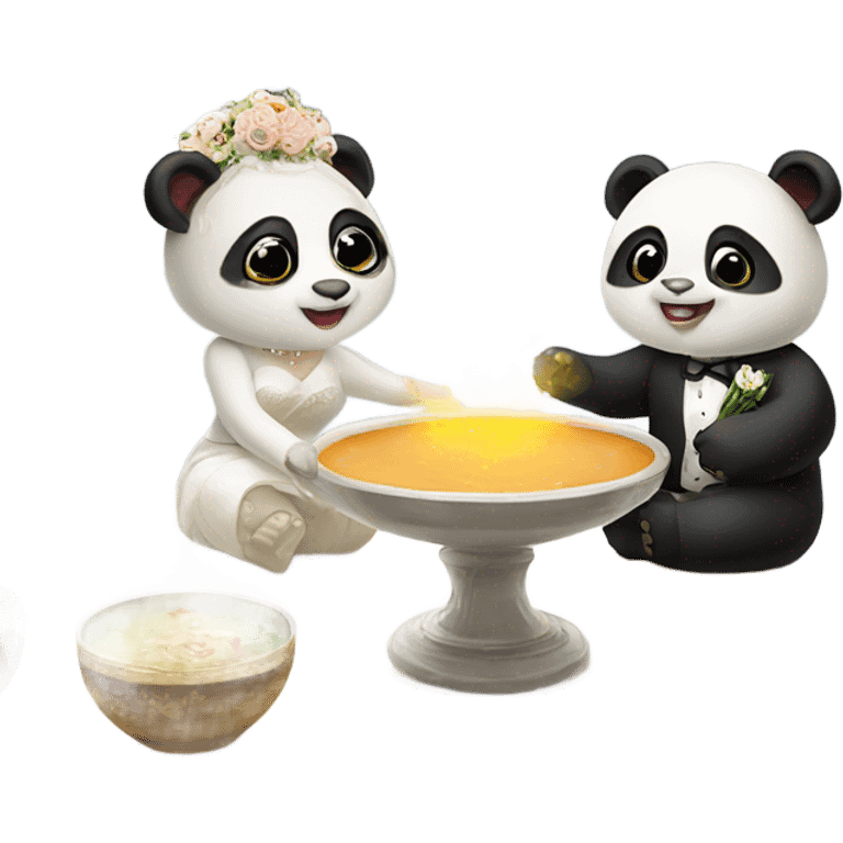 Baby panda bride marriage bowl of soup at altar emoji