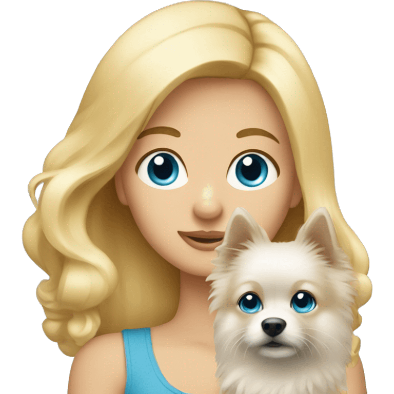 Blonde girl blue eyes holding spitz  emoji