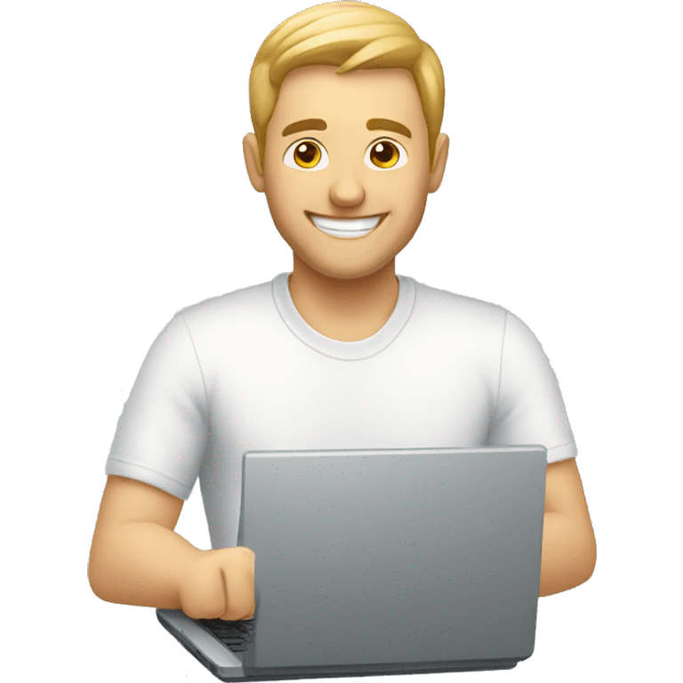 White Happy man working on a Laptop emoji