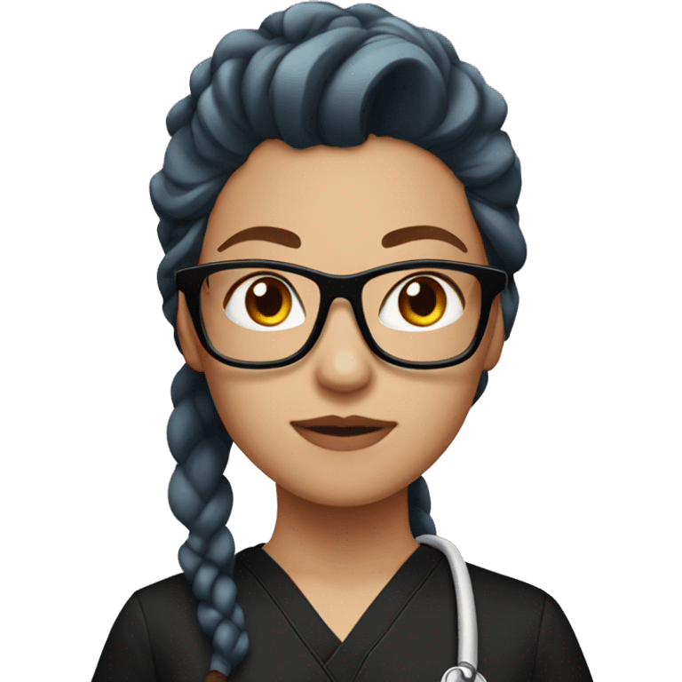 girl with long punk red hair and red glasses in black scrubs emoji