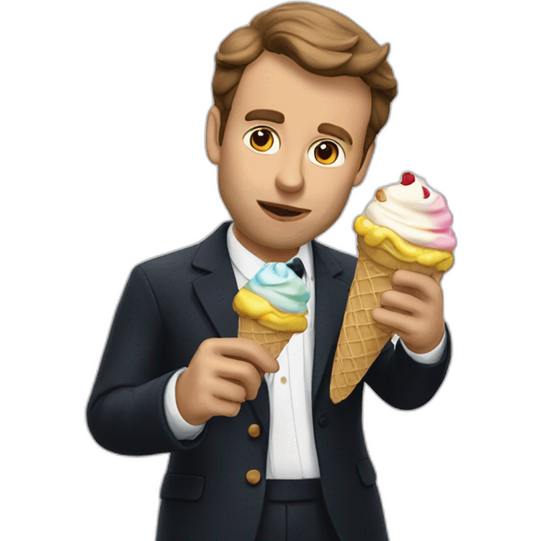 Macron eating ice cream emoji