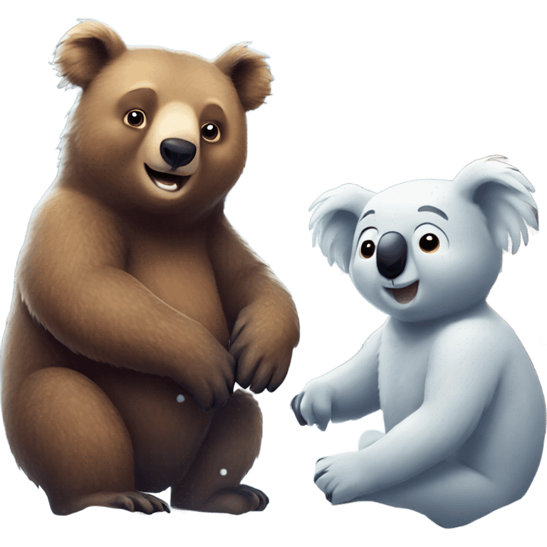 Brown bear and koala plays in snow emoji