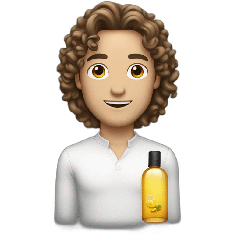 white skin men with long brunette curly hair with a perfum bottle emoji