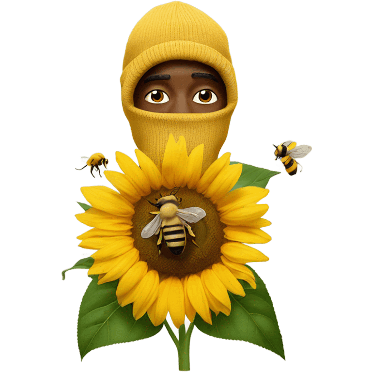 tyler the creator with a bee covering his face and a couple sunflowers in the background  emoji