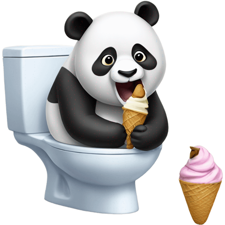 Panda eating ice cream while pooping on toilet emoji