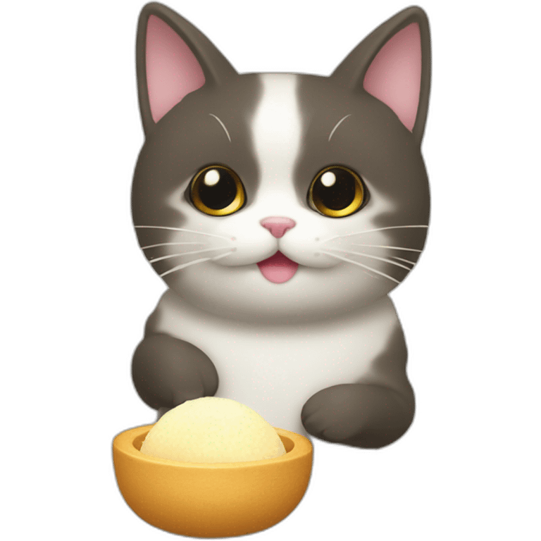 Un chat qui mange des mochi mochi emoji