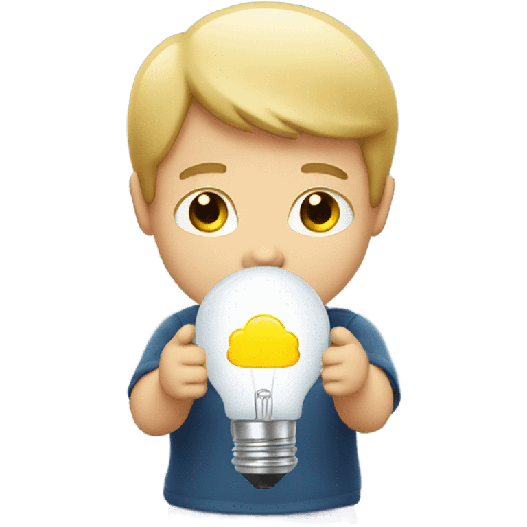 White boy holding lightbulb emoji