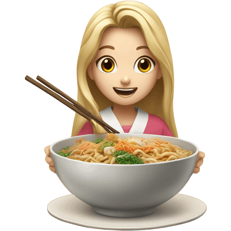  Blonde long hair girl eating Korean food emoji