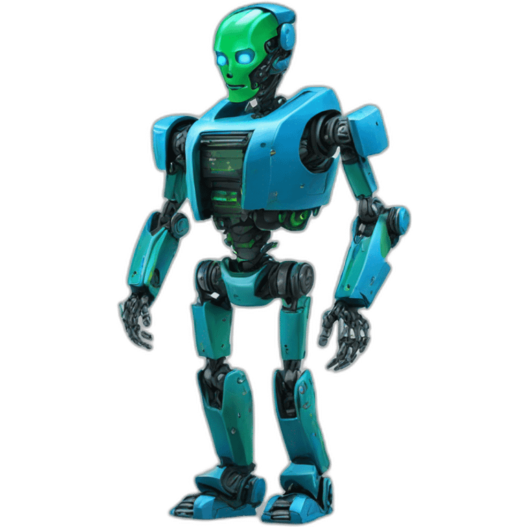 ai robot full body blue and green, terminator emoji