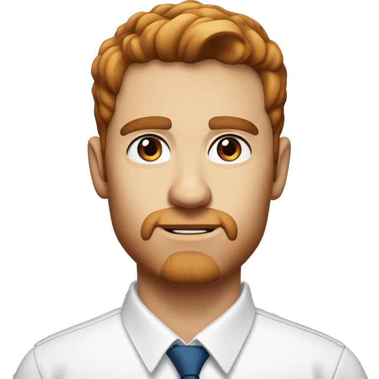 Portrait of an adult guy with brown-red hair, serious, light skin, brown stubble, blue eyes, wearing a white office shirt. emoji