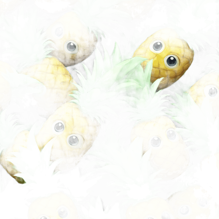 3D one pineapple  👱‍♀️🍍 with big shiny eyes. The pineapple cute embarrassed ☺️ emoji