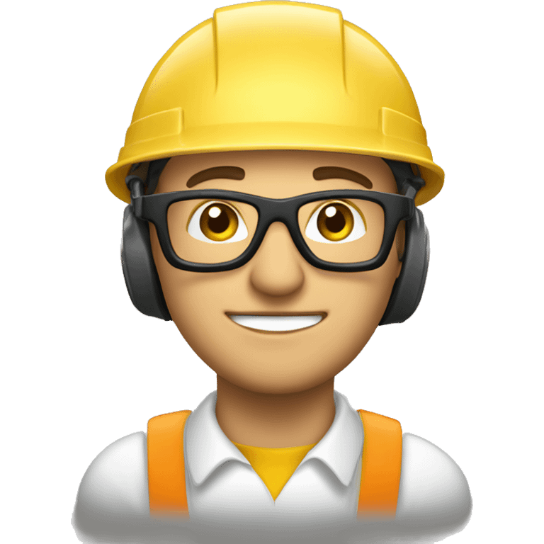 Caucasian man wearing a safety helmet, safety glasses and earplugs emoji