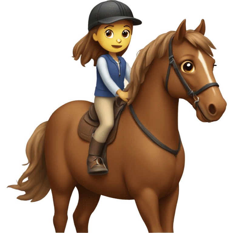 a brown horse with a little girl riding it with brown hair emoji