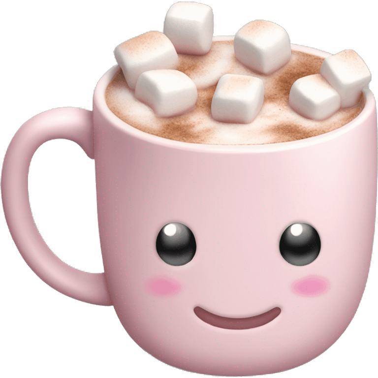 Light Pink mug of hot chocolate with marshmallows  emoji