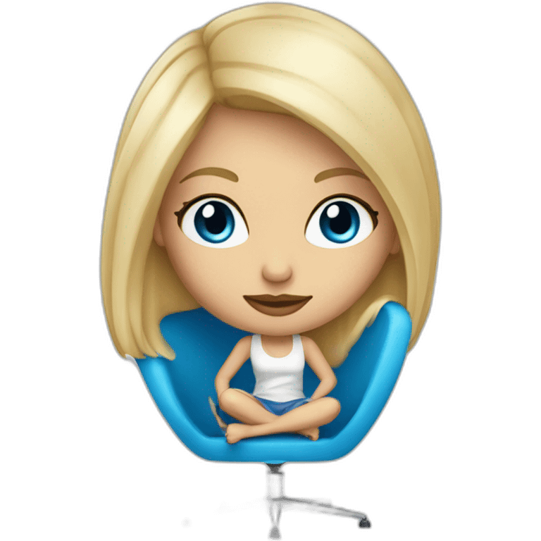 Blonde girl blue eyes sitting on a modern designer chair emoji