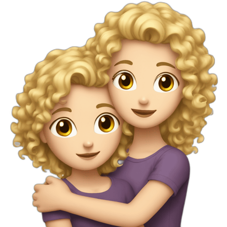 Curly hair white Girl hugs blonde girl emoji