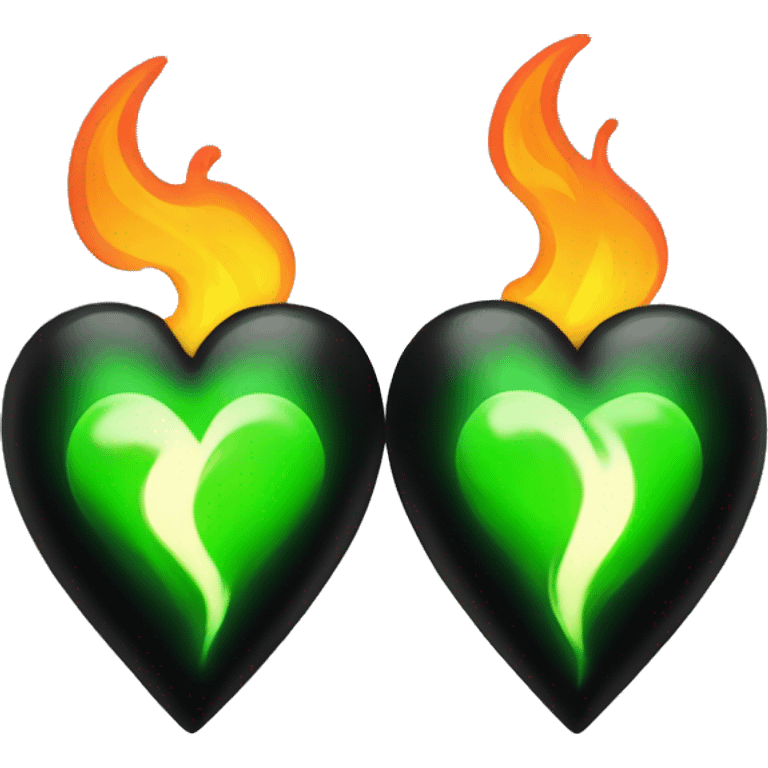 Black heart and green heart with flame emoji