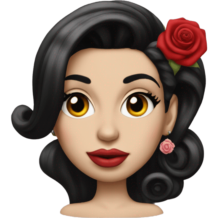 Amy Winehouse with nose piercing and red rose in hair emoji