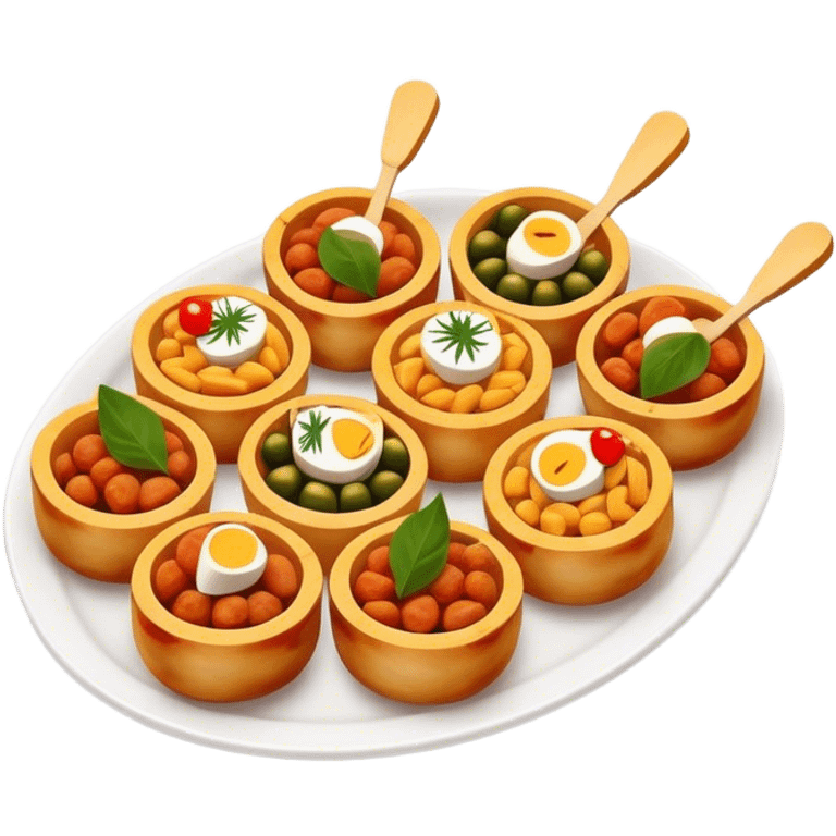 Tapas (4 Pintxos) Cinematic Realistic Tapas Dish Emoji, depicted as an assortment of 4 pintxos elegantly arranged on a plate, rendered with lifelike textures and vibrant, inviting lighting. emoji