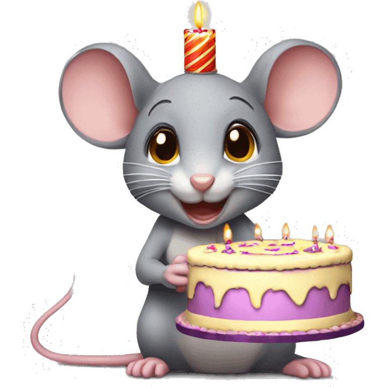 Mouse holding birthday cake with 34 candle  emoji