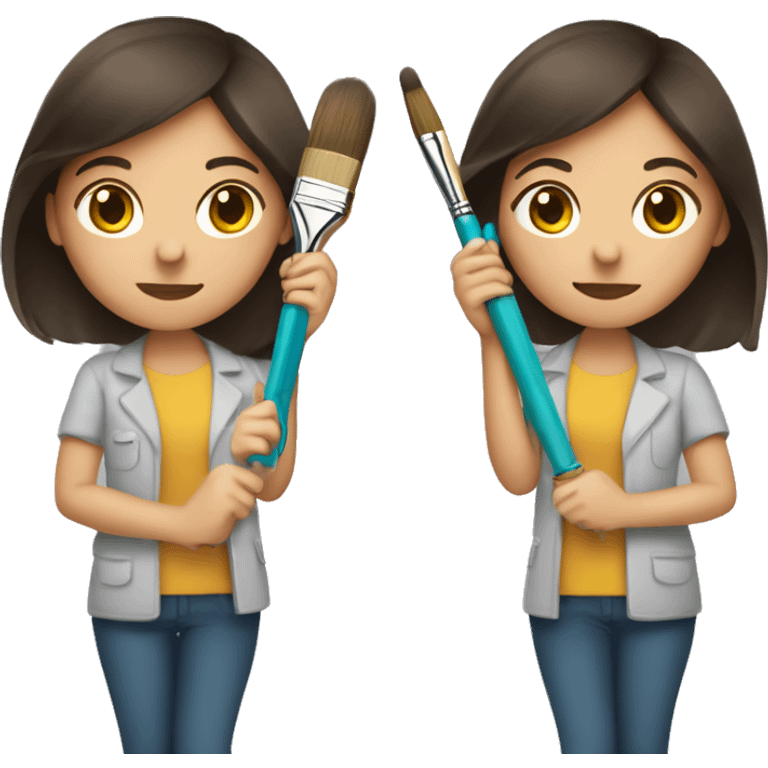 brunette woman holding a pen in one hand and a paint brush in the other emoji