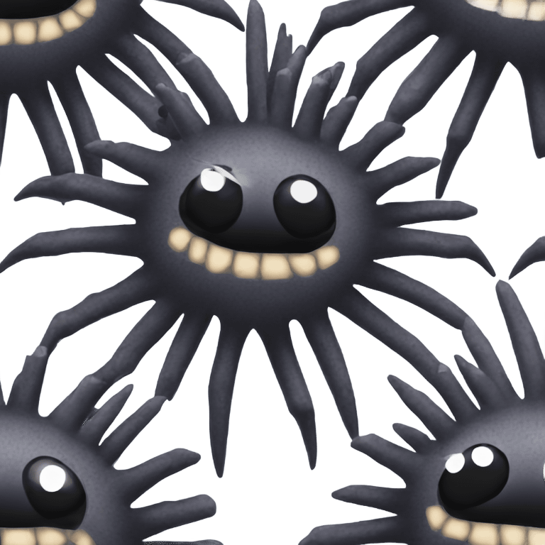 Black scary sea urchin with long black spikes  emoji