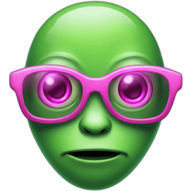 Green alien with pink glasses emoji