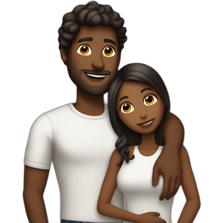 Tall brownskin man with bottle, hugging short darkskin woman in designer clothes emoji