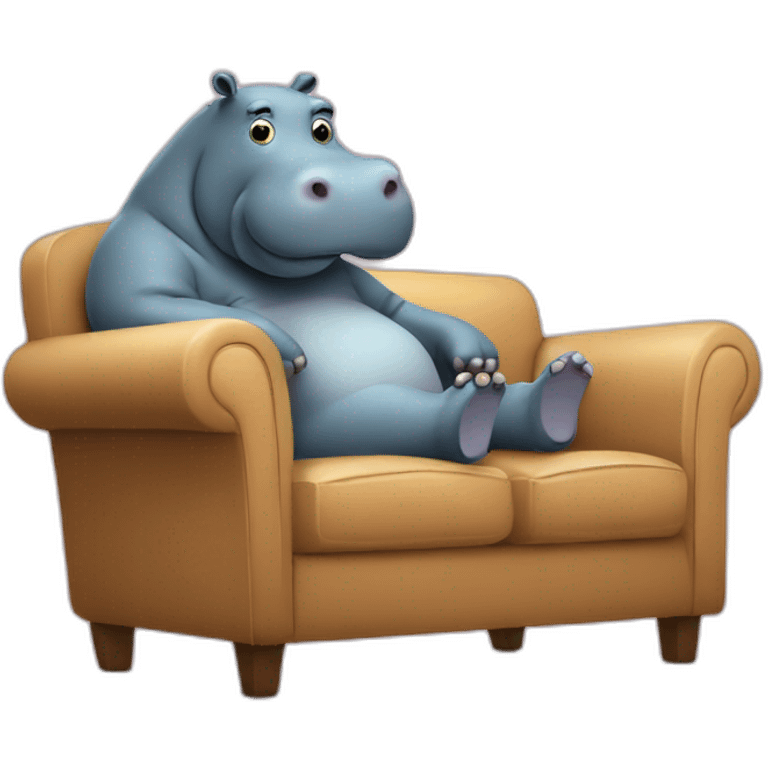 hippo and  watching TV in sofa with emoji