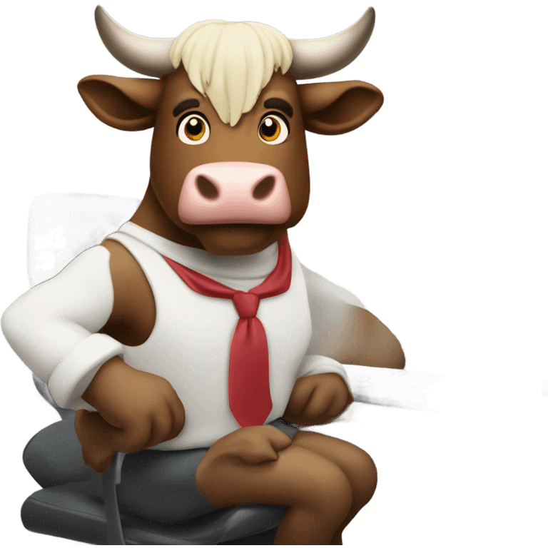 happy bull using computer emoji