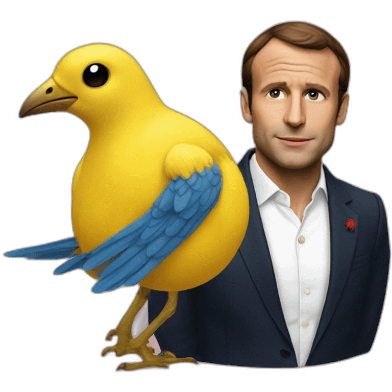 Macron with a bird's body emoji