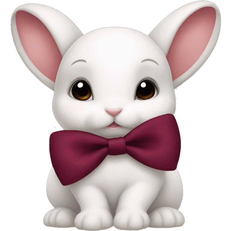 Baby bunny with coquette burgundy bow on ear emoji