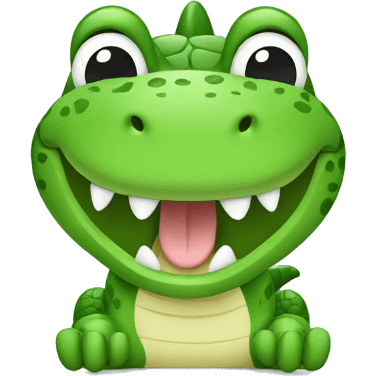 Cute crocodile making peace with hand emoji