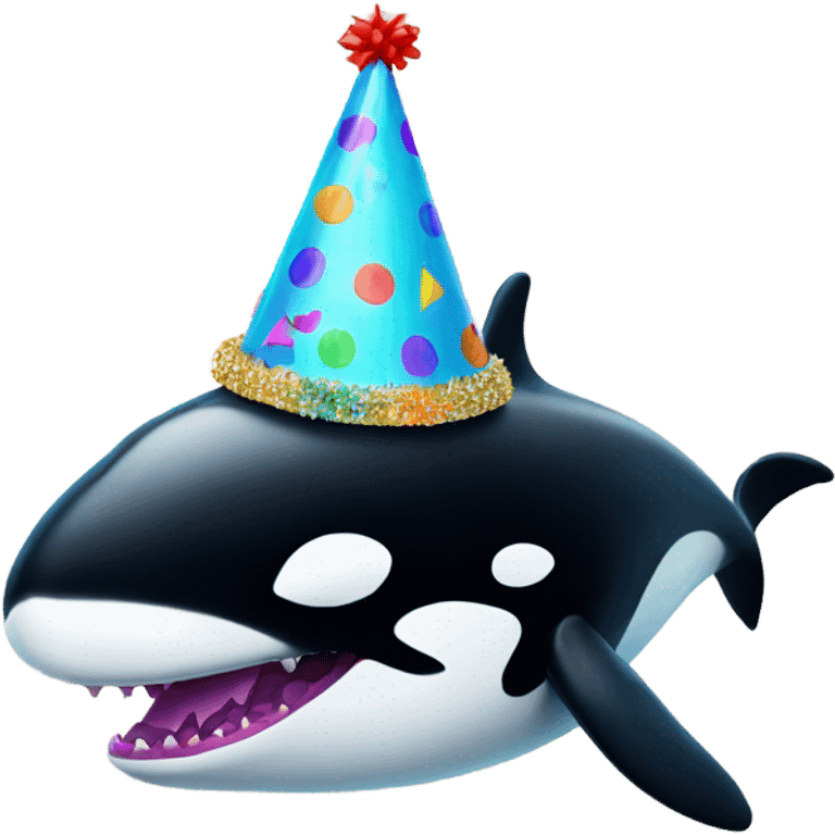 Killer whale wearing a small colourful party hat  emoji