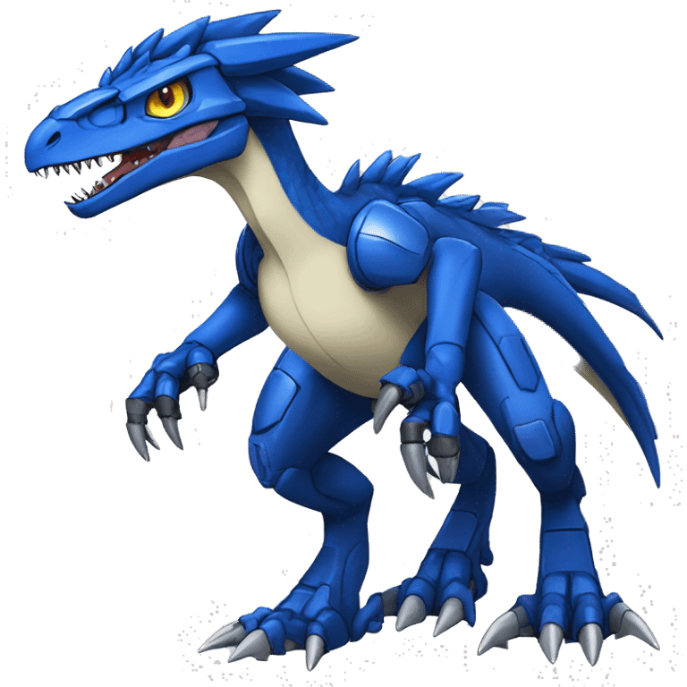  Edgy Blue Digimon-Fakemon-Velociraptor-Dragon-Mecha full body emoji