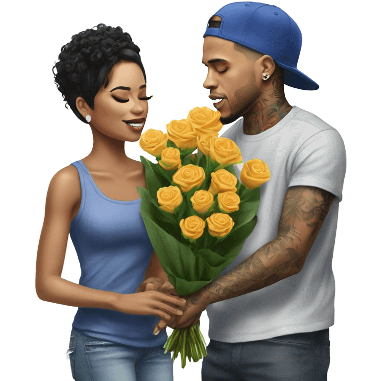 Hyper Realistic Chris Brown giving flowers to Karruche Tran emoji