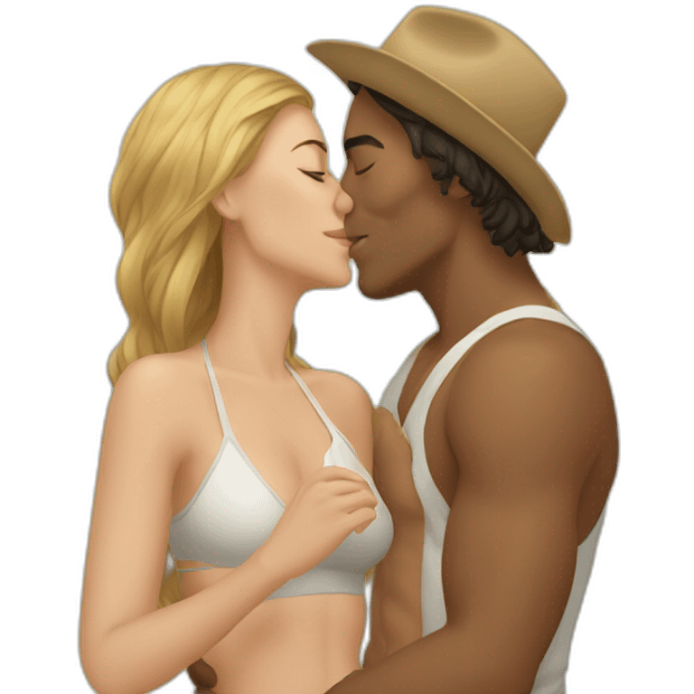 at the beach young metis man and white woman kiss love emoji