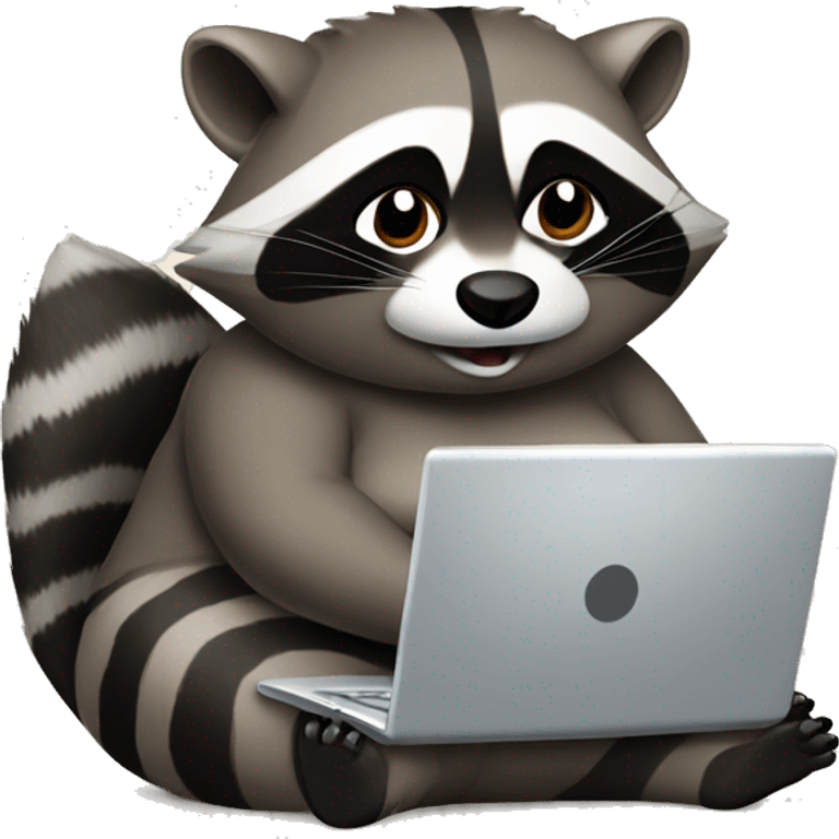 fat female raccoon using laptop emoji