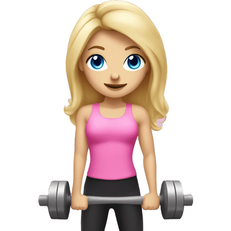 Blond hair girl with blue eyes in pink holding dumbbell emoji