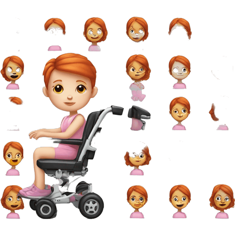 Redhead girl toddler in pink wheelchair emoji