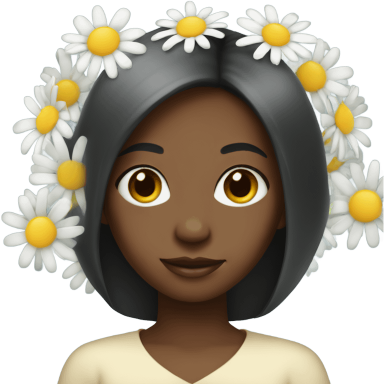 Black girl with straight hair holding Daisy flowers emoji