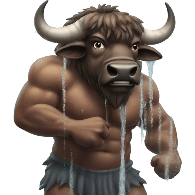 muscular buffalo takes cold shower emoji