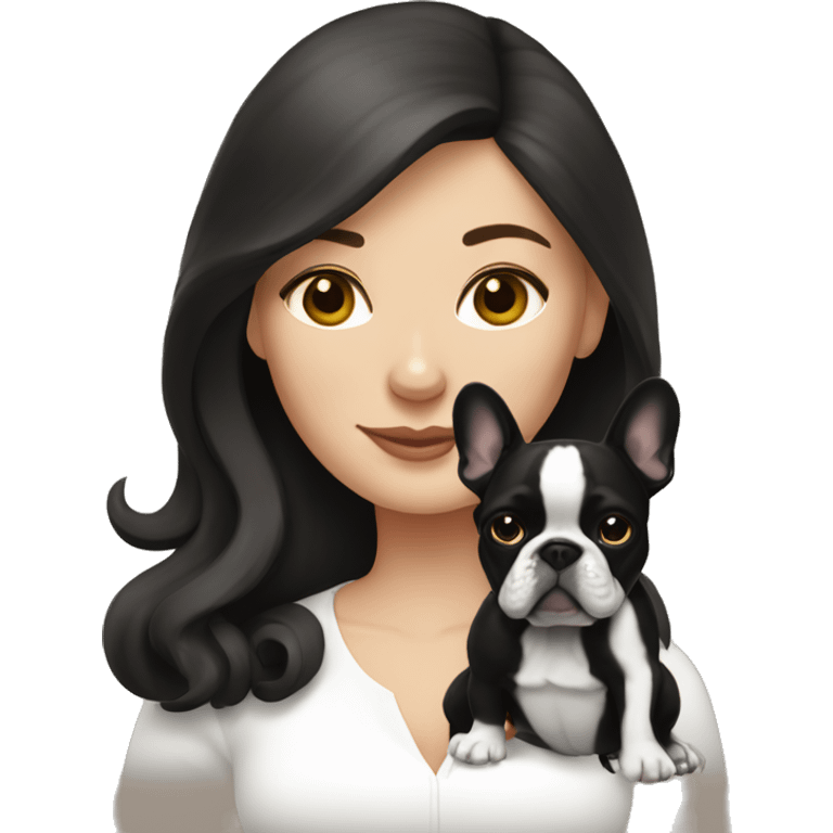 brunette white lady with all-black french bulldog emoji