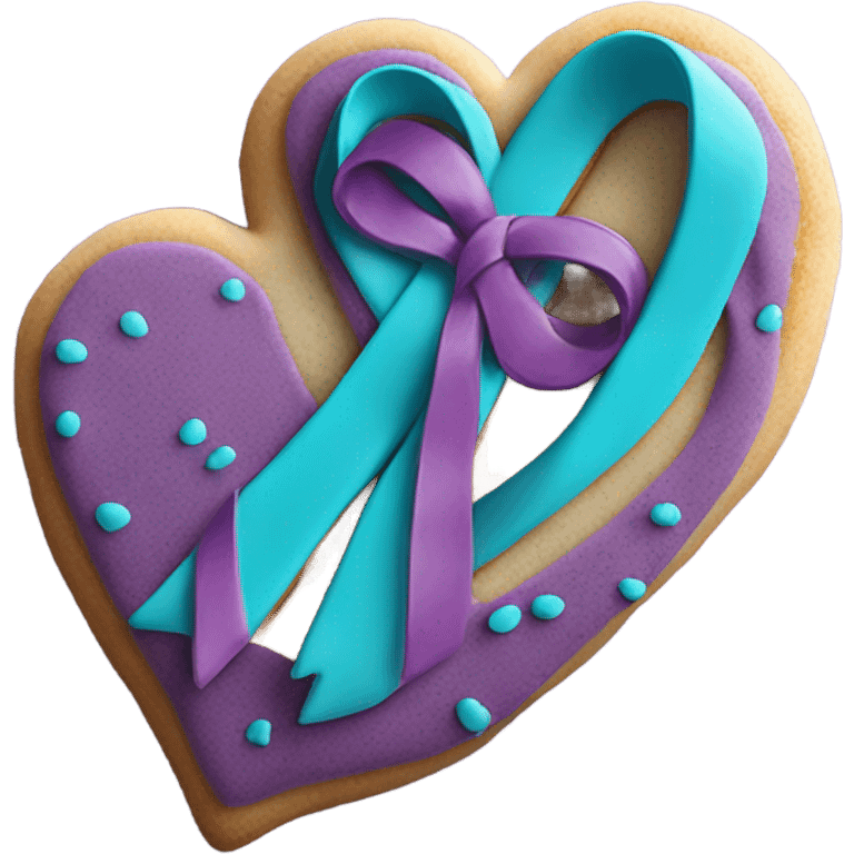 Purple teal Suicide awareness ribbon on heart cookie emoji