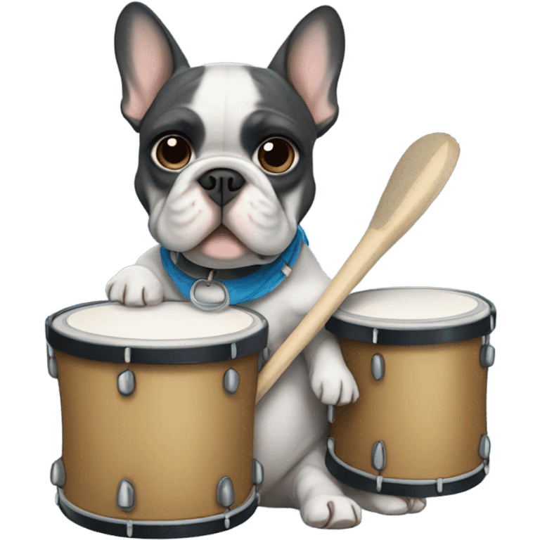 blue and tan french bulldog holding drumming emoji