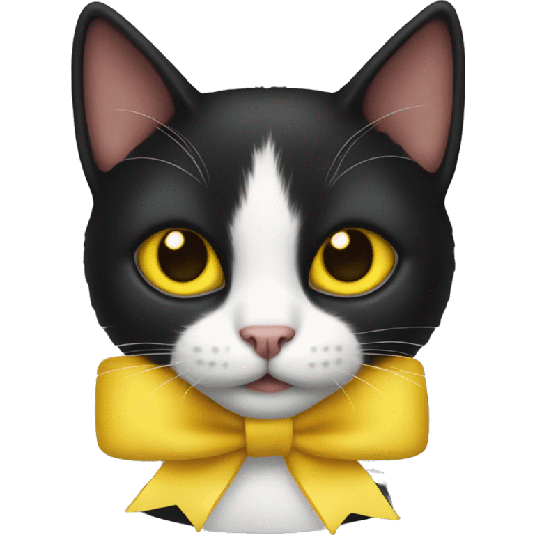 black cat with yellow croquet bow emoji