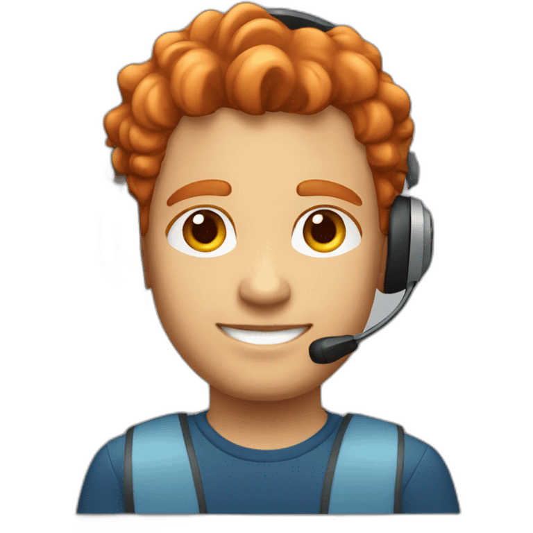 A red-haired light-skinned male call center operator with a headphone emoji